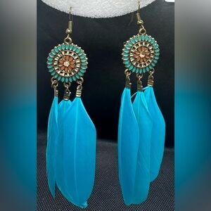 ✨💎 Bohemian Chic Turquoise Feather Dangle Earrings | Festival Statement Jewelry🩵